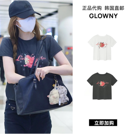 【韩国直邮】SANA同款GLOWNY做旧苹果印花夏季复古短款T恤