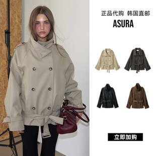 ASURA【韩国直邮】复古立领双排扣收腰系带短款风衣