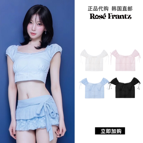 【韩国直邮】ASA同款ROSR FRANTZ蝴蝶飘带蕾丝花边压褶短款衬衫
