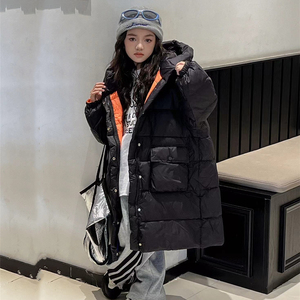 儿童加厚连帽羽绒服冬装男女童保暖长款防风白鸭绒外套女童面包服