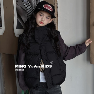 三防男童女童羽绒马甲韩版中大童2024冬装新款加厚面包服坎肩背心