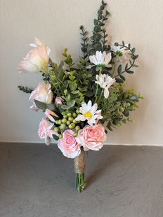 森系小清新手捧花仿真花 粉色玫瑰雏菊 婚礼领证拍照摄影道具花束