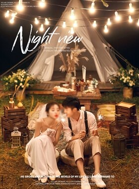 影楼婚纱摄影美式田园写真拍照帐篷外景旅拍夜景道具木框装饰摆件