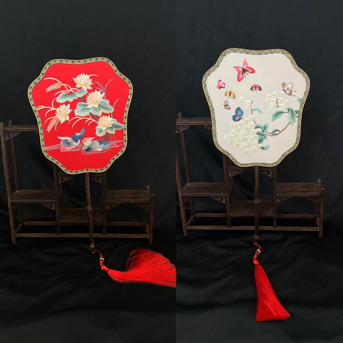 中式秀禾婚礼明制汉服手拿扇子婚纱摄影道具结婚双面刺绣手工宫扇