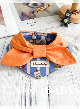 Onirobaby原创猫咪围兜狗狗口水巾宠物围脖牛仔可爱图案蝴蝶领结