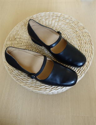 手工女鞋 现货 复古圆头 马皮水洗做旧玛丽珍单鞋 4.5cm粗跟