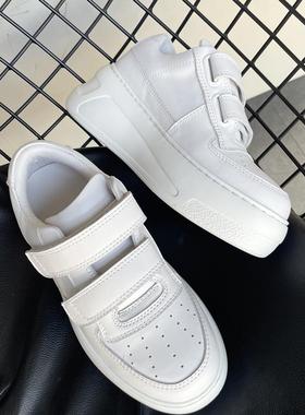 新款懒人魔术贴小白鞋厚底增高笑脸运动鞋女牦牛内里