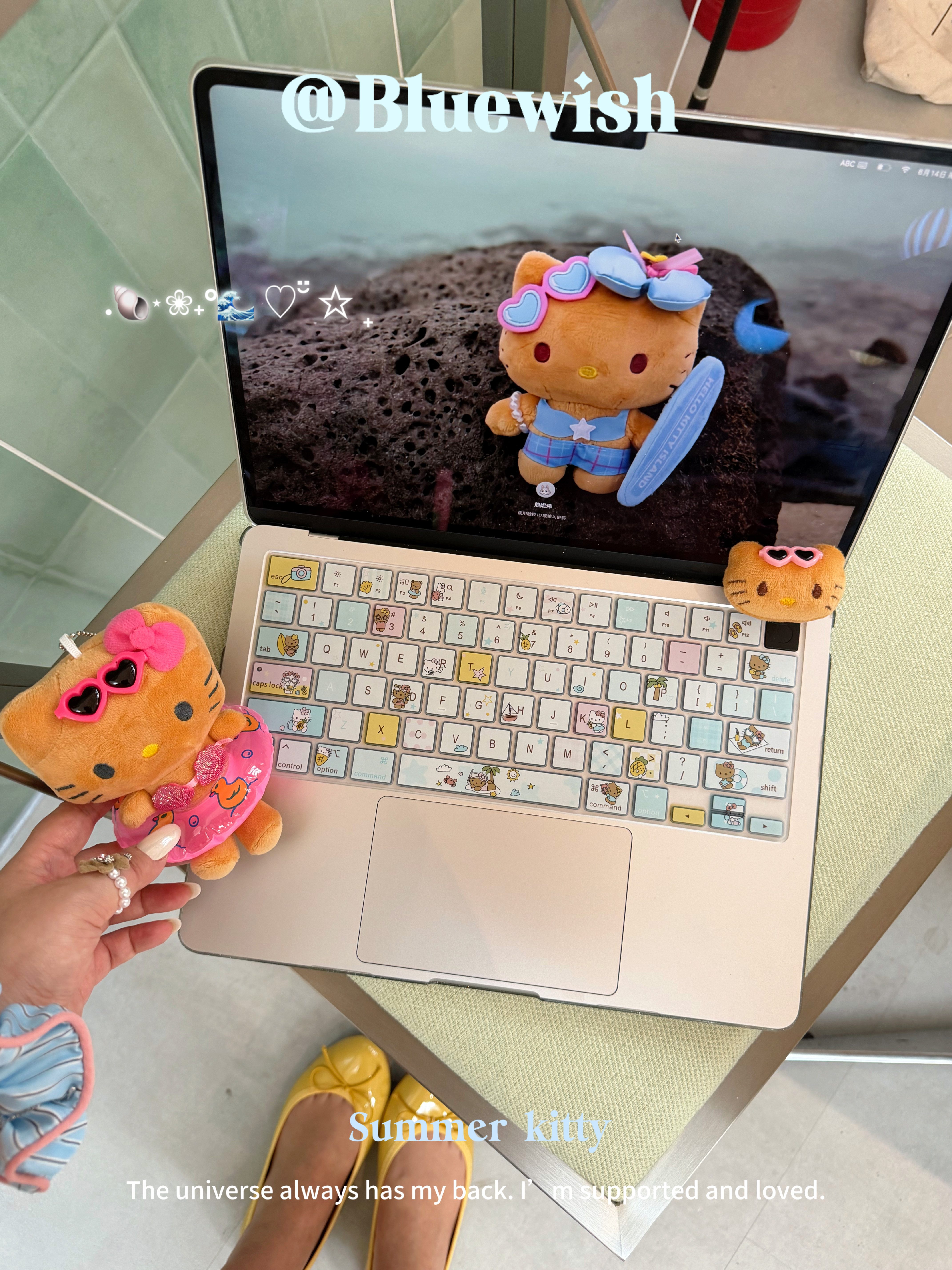 Bluewish蓝色黑皮kitty苹果键盘膜Macbookpro防水neo防污air1314