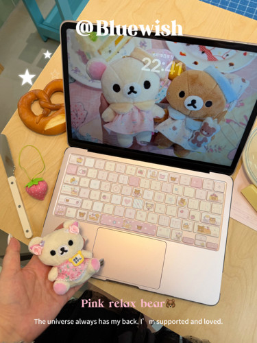Bluewish粉色轻松熊苹果可爱键盘膜Macbookpro防水neo防污air1314
