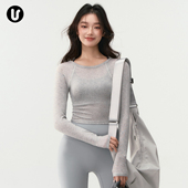 瑜伽服女士羊毛紧身跑步运动长袖 健身服T恤 普拉提训练服上衣短款