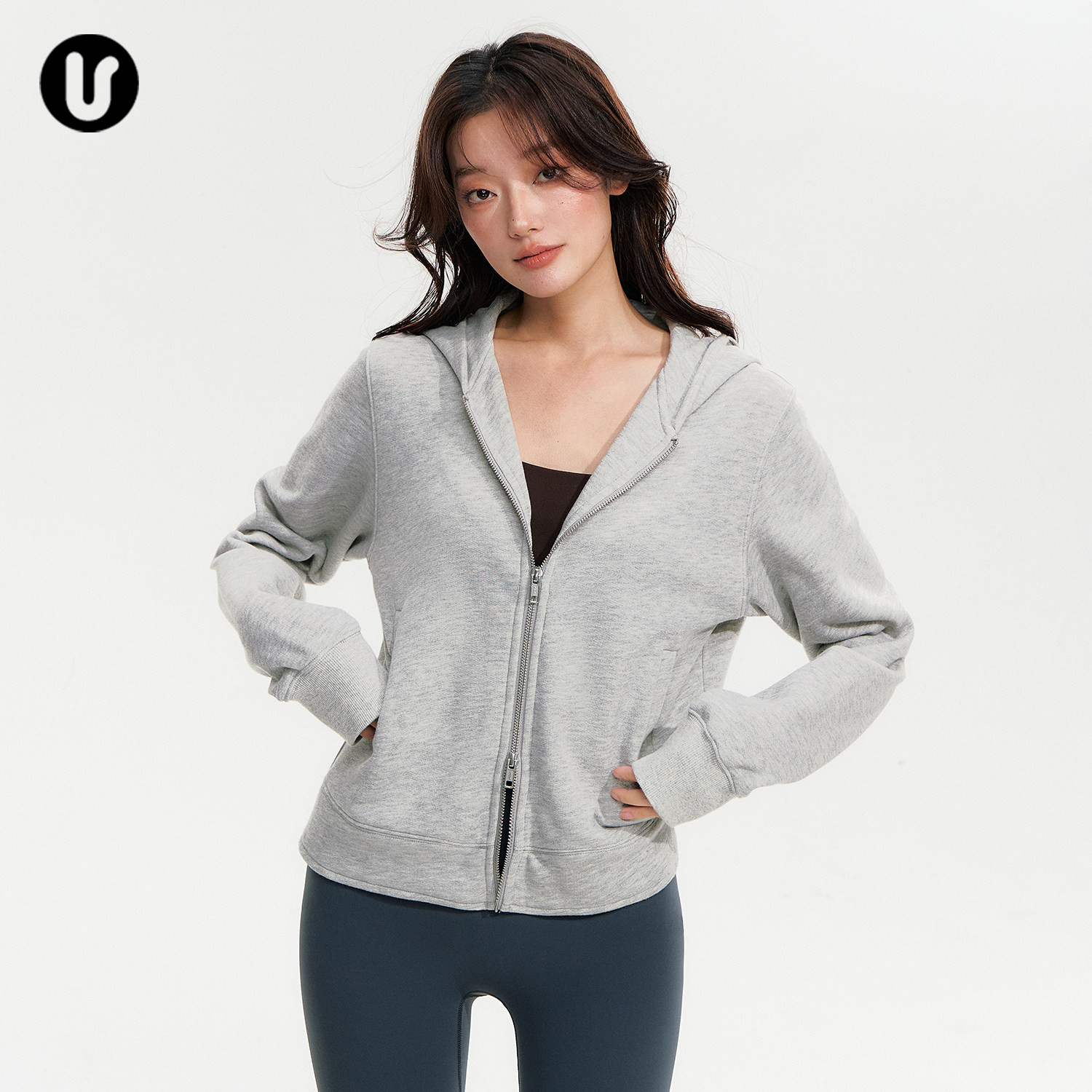 瑜伽服外套女秋冬新款训练服上衣户外短跑步健身开衫连帽运动卫衣