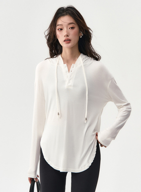 瑜伽服上衣女跑步连帽运动罩衫宽松速干普拉提训练服套装健身长袖