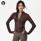 套装 瑜伽服外套女秋冬立领棕色运动上衣修身 户外跑步训练健身长袖