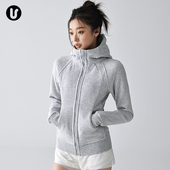 修身 卫衣跑步保暖薄绒健身瑜伽服灰色上衣套装 运动外套女新款 长袖