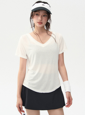 瑜伽服短袖女新款速干运动t恤普拉提训练健身网球羽毛球上衣套装