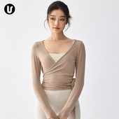 Umeko绑带运动长袖 女春显瘦透气V领专业瑜伽服训练普拉提健身上衣