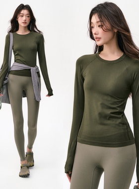 运动上衣女秋冬跑步健身T恤普拉提训练服速干瑜伽服长袖套装季士