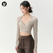 带胸垫瑜伽服女秋冬紧身普拉提训练服运动上衣跑步防震健身长袖 季