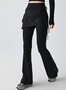 假两件瑜伽裤女高腰微喇健身长裤秋冬新款侧面抽绳遮臀运动瑜伽服