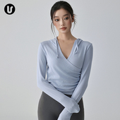 跑步普拉提训练运动上衣健身服长袖 Umeko瑜伽服V领女新款 连帽修身