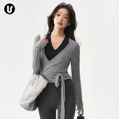 普拉提训练服运动上衣户外跑步健身套装 瑜伽服长袖 女秋冬绑带修身