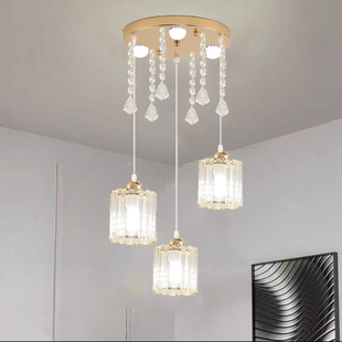 餐厅吊灯现代简约三头轻奢水晶圆盘北欧饭厅餐桌吧台灯具新款 超亮