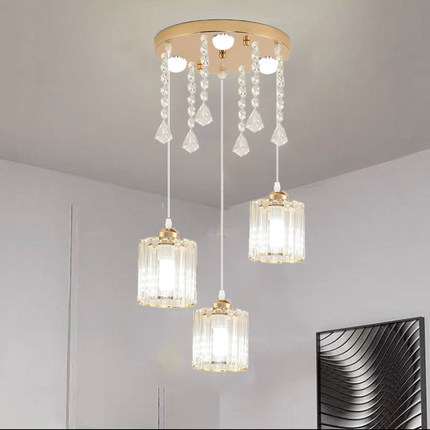 餐厅吊灯现代简约三头轻奢水晶圆盘北欧饭厅餐桌吧台灯具新款超亮