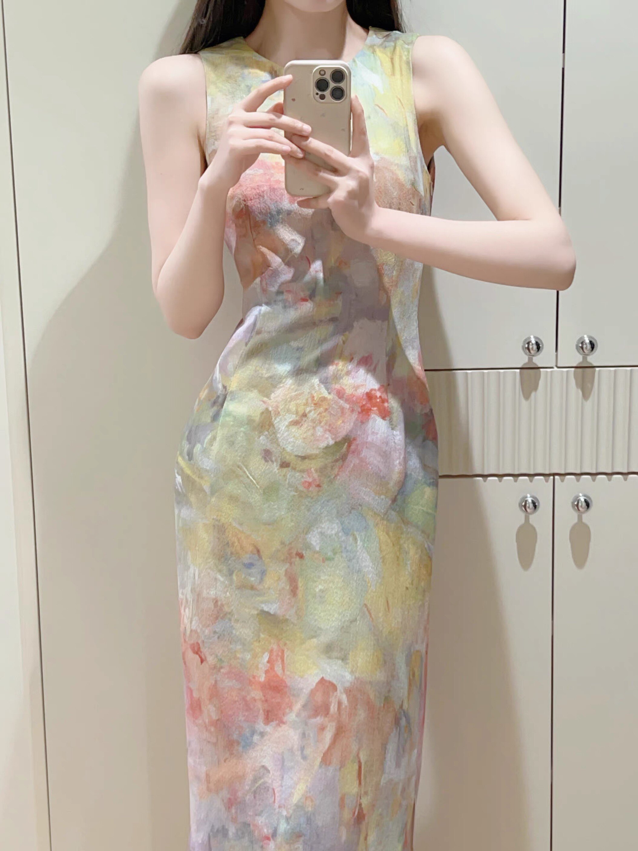 原创「春意旗袍」新中式肌理面料无袖修身简约气质改良旗袍连衣裙