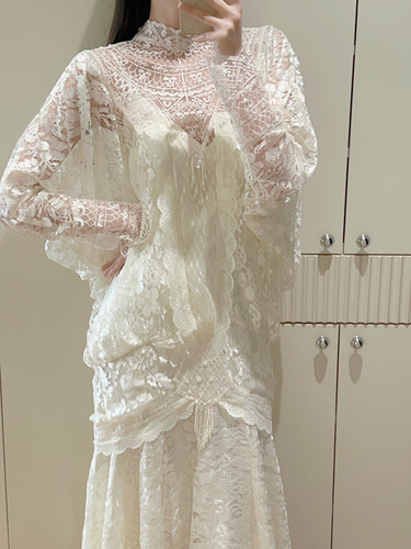 「浮光盖茨-婚嫁」婚纱蕾丝蝙蝠袖公主裙复古婚纱优雅重工钉珠