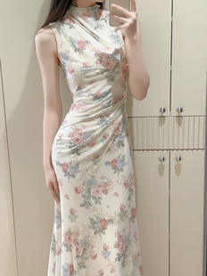 「花田喜事」2026年春季新款改良中式旗袍收腰显瘦遮肉长款连衣裙