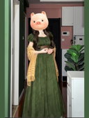 绿苔 宫廷订珠高级感帝政高腰连衣裙 方领油画法式