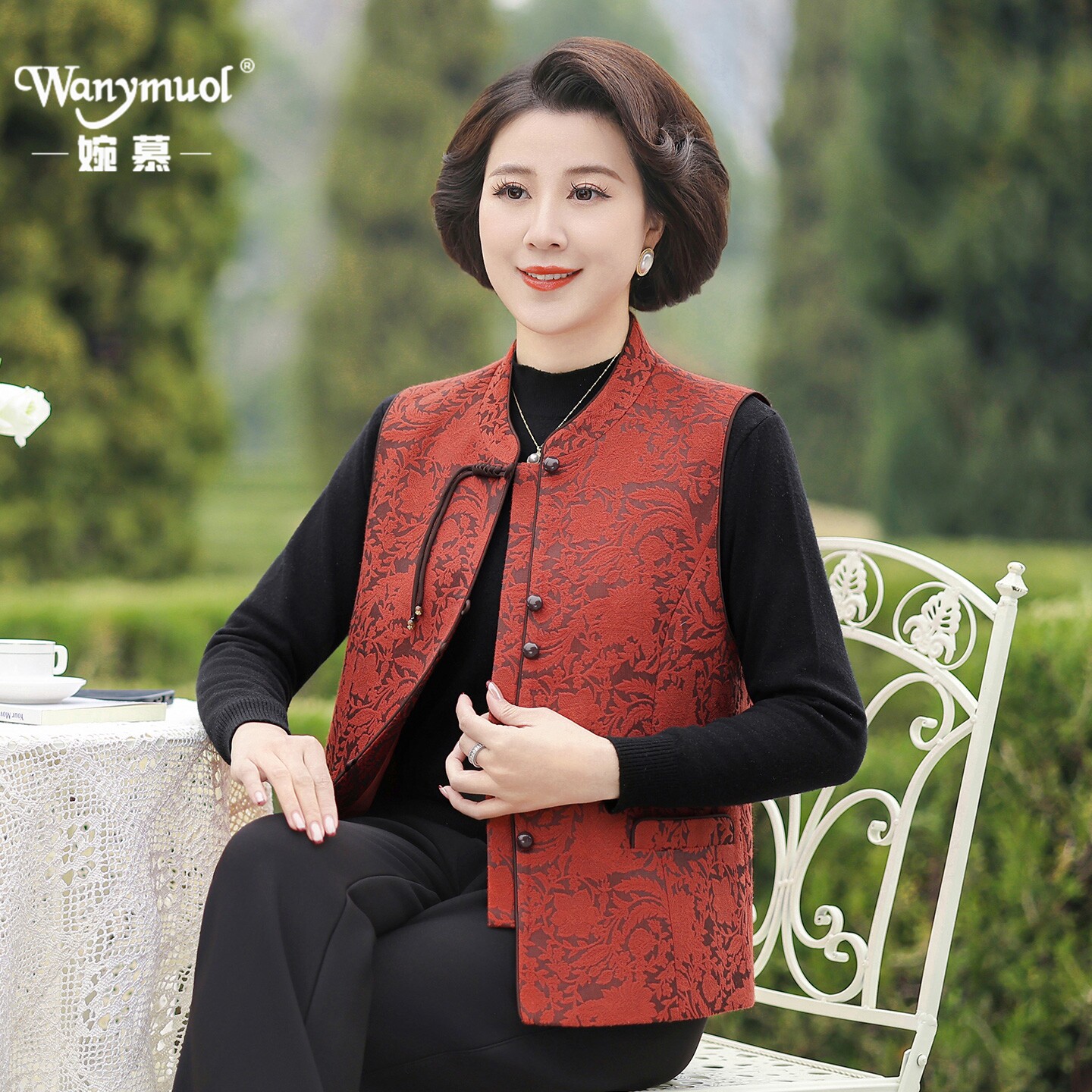 中式新款高档马甲背心外套妈妈国风复古春秋女装宽松坎肩外穿上衣
