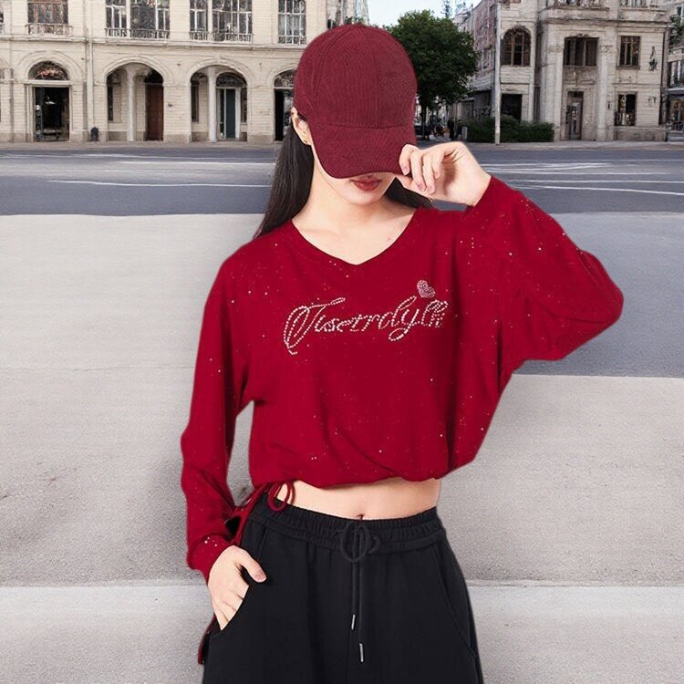 2026新款春夏季女短款烫钻字母卫衣宽松显瘦两件套广场舞曳步舞服