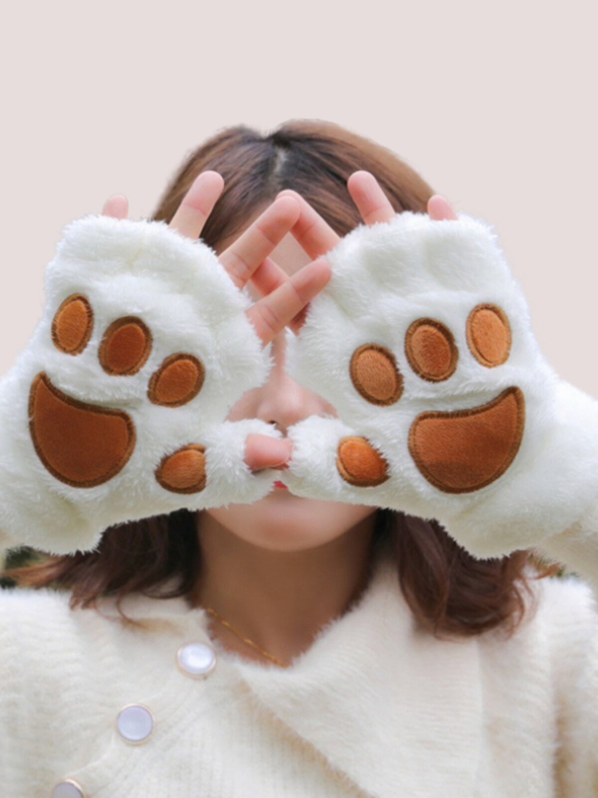 겨울 여성용 장갑 학생 가을 겨울 따뜻한 부드러운 소녀 귀여운 플러시 고양이 발톱 한국어 버전 반 손가락 두꺼워지고 벨벳