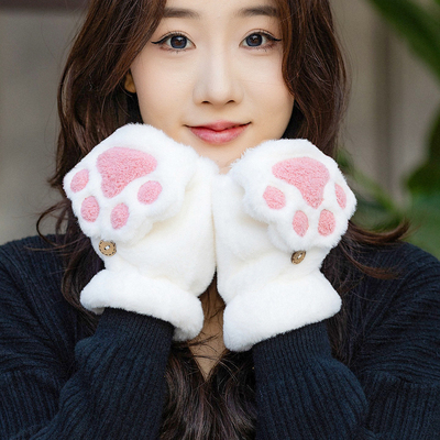 可爱小熊翻盖半指露指保暖手套