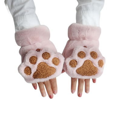 女毛绒半指翻盖设计保暖手套