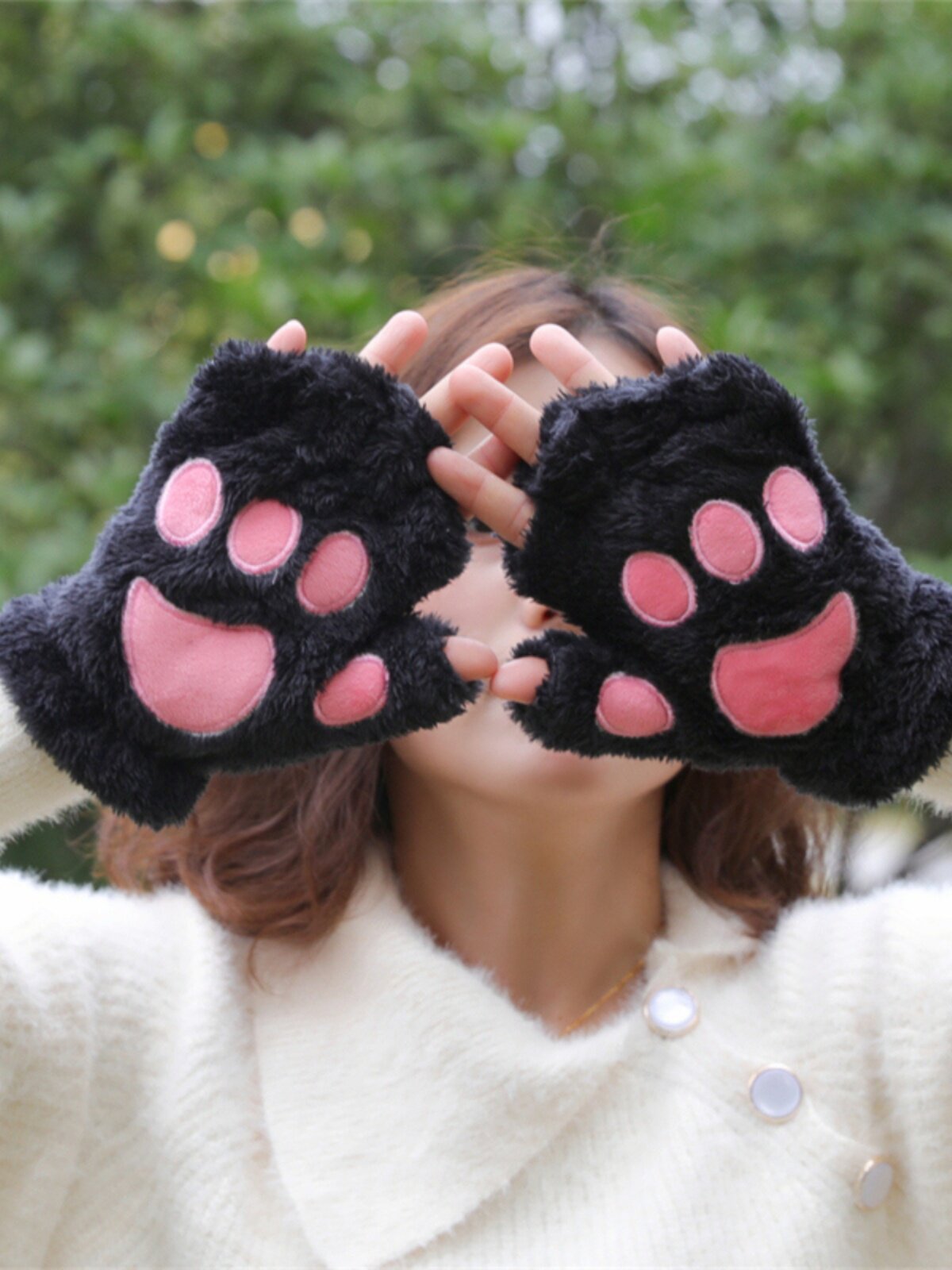 겨울 여성용 장갑 학생 가을 겨울 따뜻한 부드러운 소녀 귀여운 플러시 고양이 발톱 한국어 버전 반 손가락 두꺼워지고 벨벳