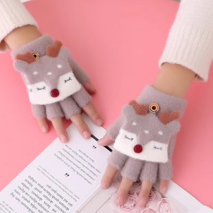 3-8岁儿童手套秋冬季半指翻盖男小学生五指女保暖卡通幼童写字新