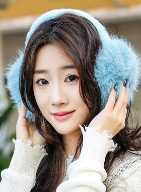 杨超越同款蓝色仿兔毛绒耳罩女2025年秋冬季百搭保暖防寒护耳骑行