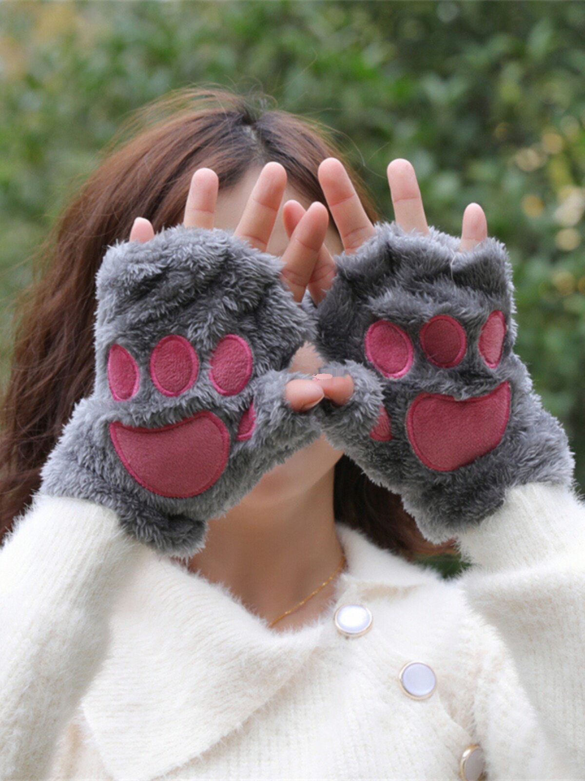 겨울 여성용 장갑 학생 가을 겨울 따뜻한 부드러운 소녀 귀여운 플러시 고양이 발톱 한국어 버전 반 손가락 두꺼워지고 벨벳