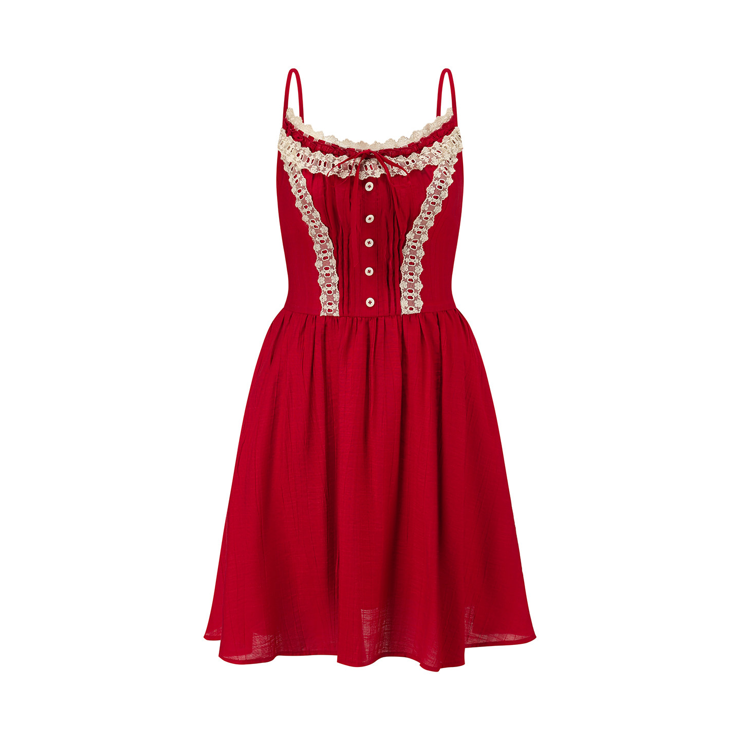 thumbnail for LaceMade: Call me with your berries—French minimalist red spaghetti strap dress for women, in both short and long lengths