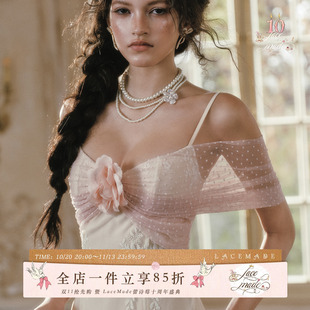 LaceMade 蕾丝花筵 法式浪漫仙女裙白色吊带蕾丝连衣裙短款夏季女