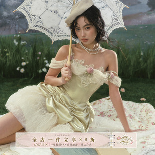 LaceMade 古董蛋糕 法式春日仙女风蓬蓬裙演出服鱼骨收腰生日裙