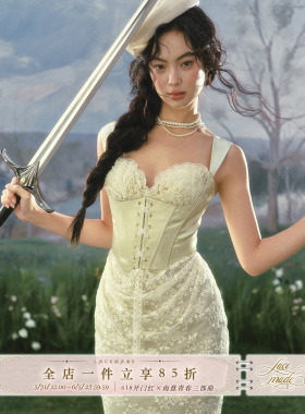 LaceMade 翡翠战士 法式重工缎面公主裙绿色生日礼服裙蕾丝连衣裙