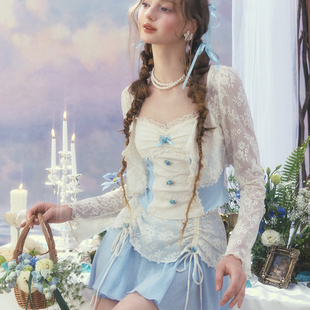LaceMade 海盐花屿 法式风设计感白色蕾丝长袖开衫外套上衣春季女