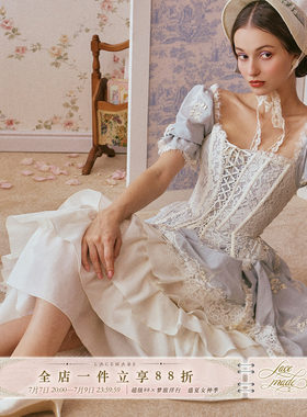 LaceMade 铃兰公主 法式乡村田园风设计感甜美鱼骨蕾丝胸衣连衣裙