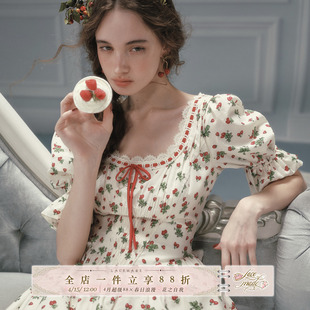 LaceMade 草莓乐园 法式田园风棉质少女收腰显瘦中袖碎花连衣裙女