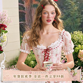 LaceMade 公主裙女 田园少女感碎花连衣裙鱼骨长款 奥黛丽茶会 法式