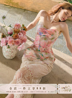 LaceMade 提香花镜 法式甜美浪漫油画感蕾丝鱼骨胸衣半裙套装夏女
