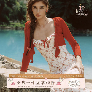 LaceMade 小花瓶 法式复古休闲日常通勤高腰显瘦鱼尾碎花连衣裙女